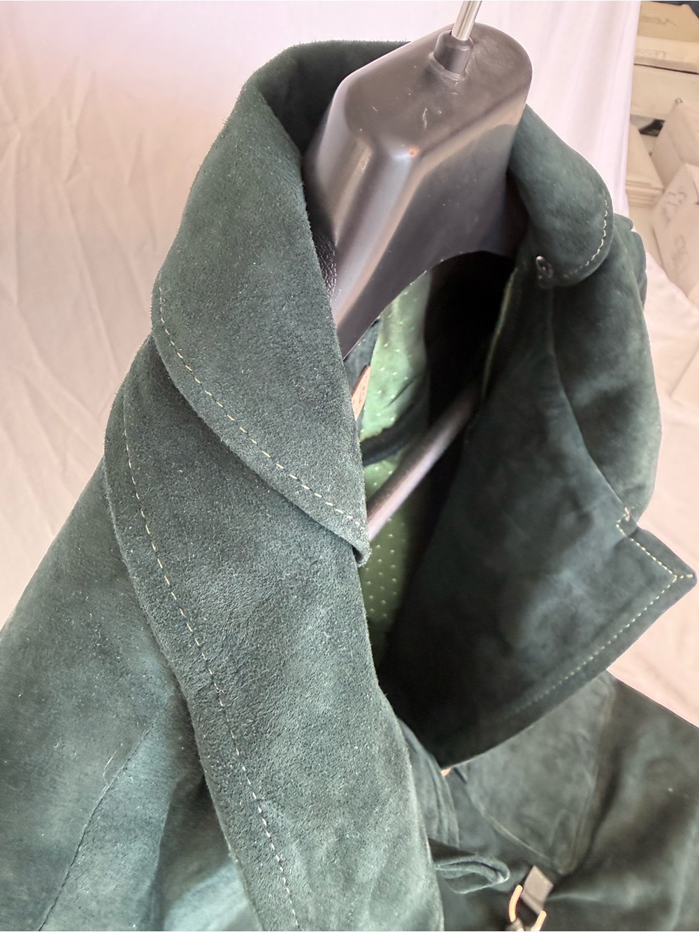 Men's Forest Green Suede Toggle Coat - Picture 13 of 15